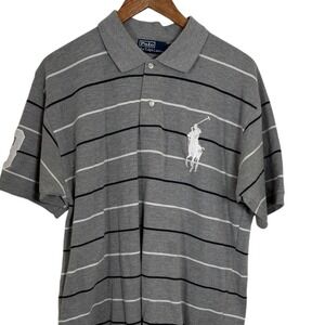 Polo Ralph Lauren Men's Gray Striped Polo Shirt Big Pony Logo Size XL
